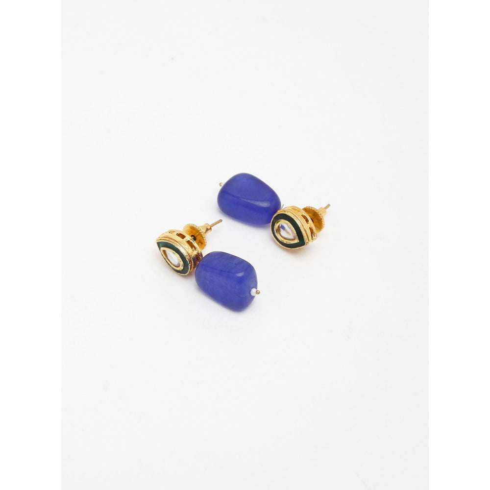 RUBY RAANG STUDIO Gold-Toned Blue Kundan Studded Contemporary Studs Earrings