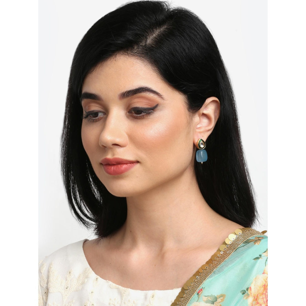 RUBY RAANG STUDIO Gold-Toned Blue Beaded Kundan Studded Contemporary Drop Earrings