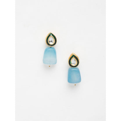 RUBY RAANG STUDIO Gold-Toned Blue Beaded Kundan Studded Contemporary Drop Earrings