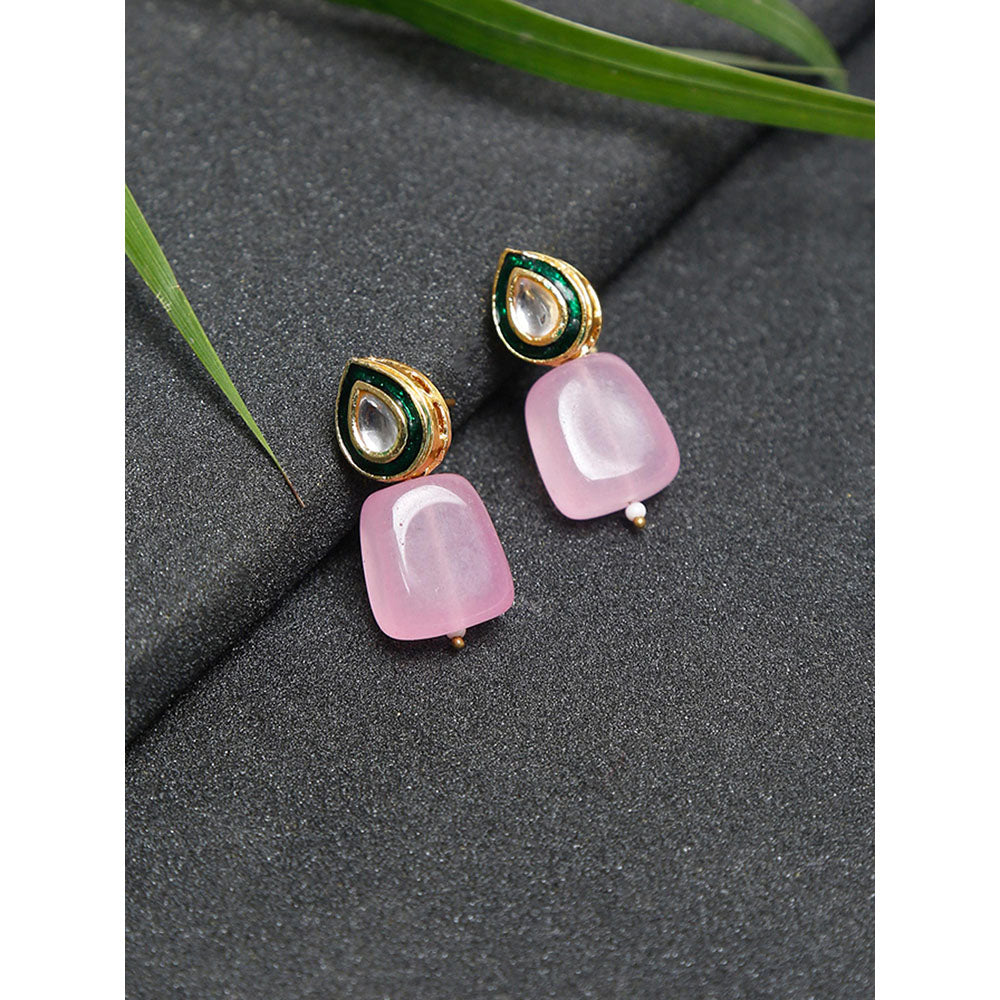 RUBY RAANG STUDIO Pink Gold-Plated Contemporary Kundan Stoned Handcrafted Drop Earrings