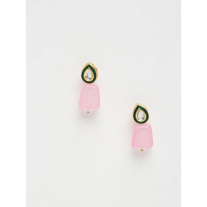 RUBY RAANG STUDIO Pink Gold-Plated Contemporary Kundan Stoned Handcrafted Drop Earrings