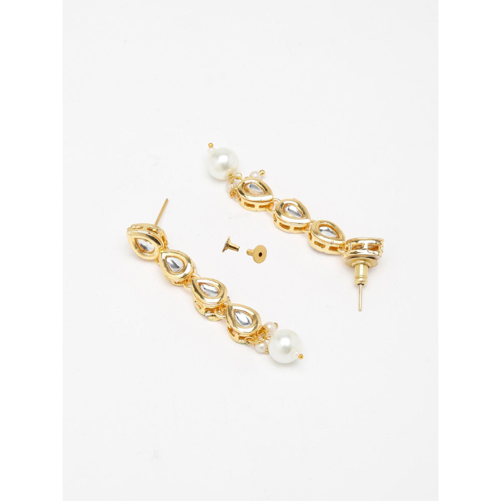RUBY RAANG STUDIO Gold-Toned Kundan Studded Pearl Beaded Contemporary Drop Earrings