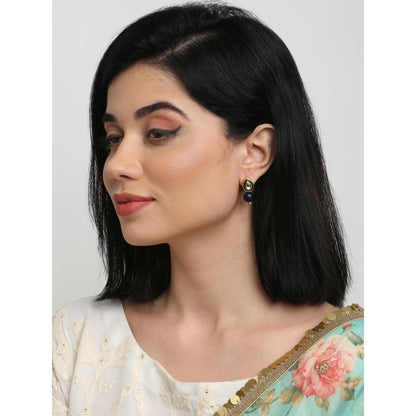 RUBY RAANG STUDIO Gold-Toned Blue Beaded Kundan Studded Contemporary Drop Earrings