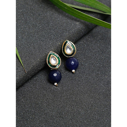 RUBY RAANG STUDIO Gold-Toned Blue Beaded Kundan Studded Contemporary Drop Earrings