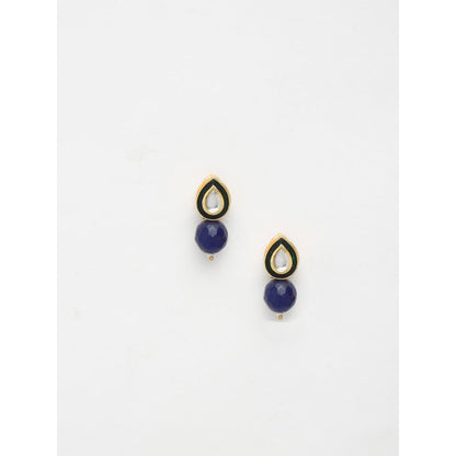 RUBY RAANG STUDIO Gold-Toned Blue Beaded Kundan Studded Contemporary Drop Earrings