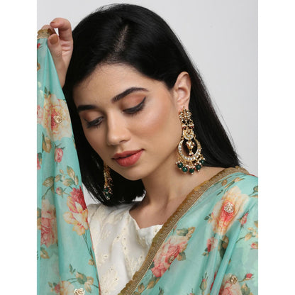 RUBY RAANG STUDIO Gold-Plated Green Faux Kundan Studded Handcrafted Contemporary Chandbalis