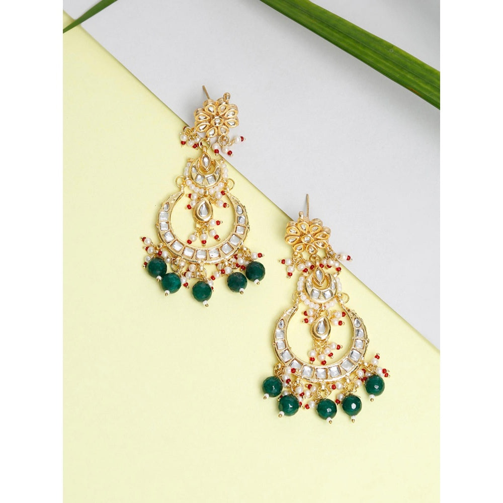 RUBY RAANG STUDIO Gold-Plated Green Faux Kundan Studded Handcrafted Contemporary Chandbalis
