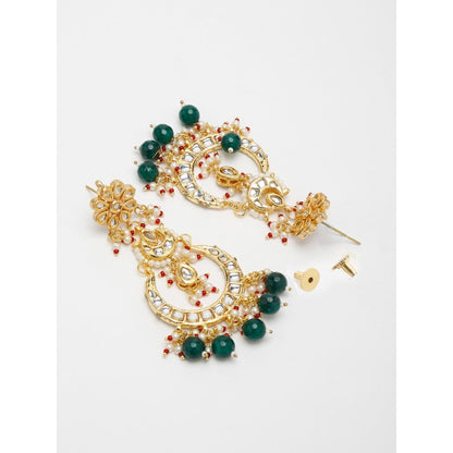 RUBY RAANG STUDIO Gold-Plated Green Faux Kundan Studded Handcrafted Contemporary Chandbalis