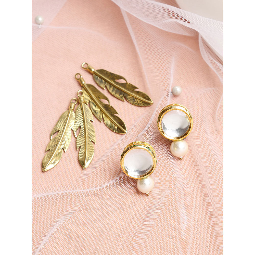 RUBY RAANG STUDIO Dusk Dew Kundan Studs with Pearl Drop