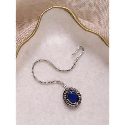 RUBY RAANG STUDIO Nai Fiza Silver and Blue Kundan with American Diamond Detail Maang Tikka