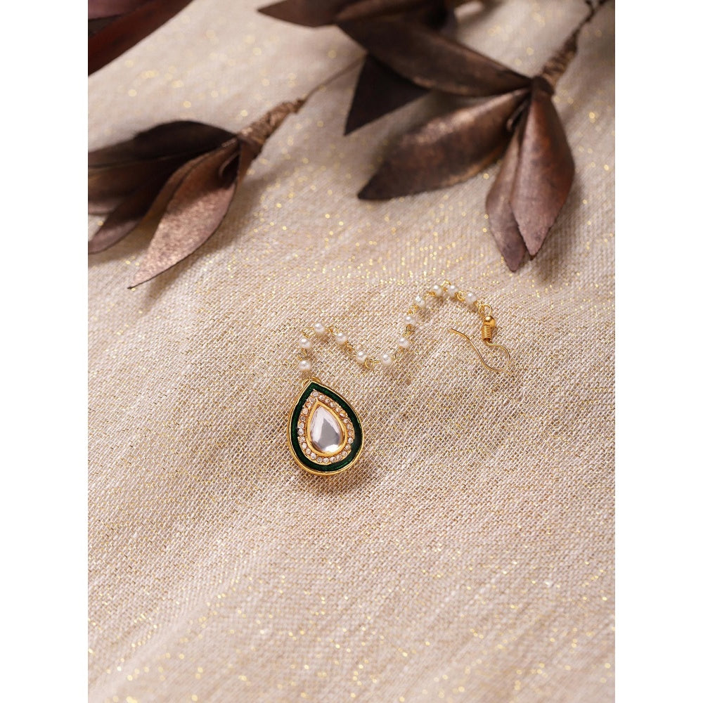 RUBY RAANG STUDIO Nai Fiza Big Drop Kundan Maang Tikka with Amercian Diamonds