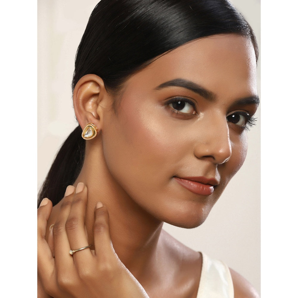 RUBY RAANG STUDIO Nai Fiza Meenakari Detail & Pearl Embellished Kundan Studs