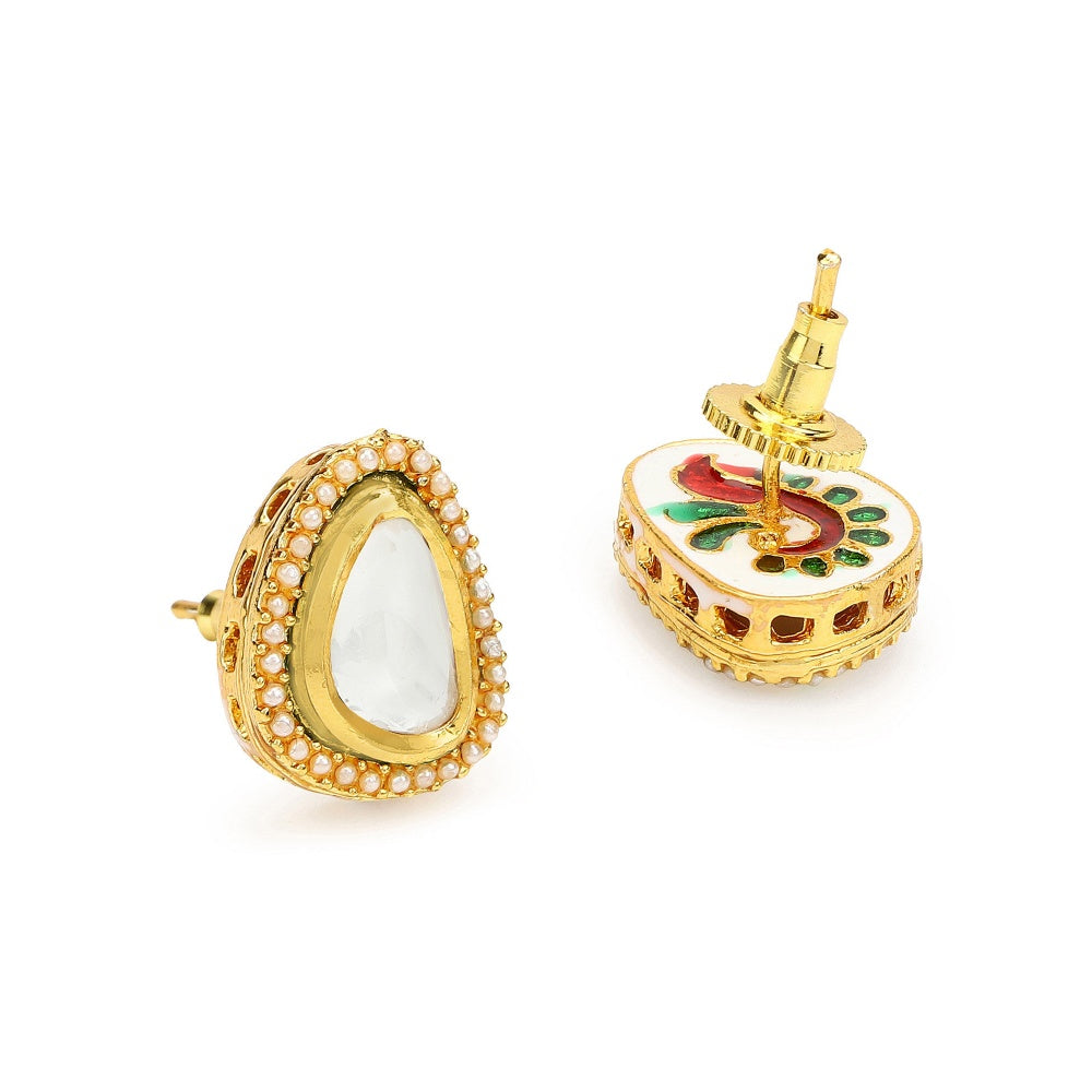 RUBY RAANG STUDIO Nai Fiza Meenakari Detail & Pearl Embellished Kundan Studs