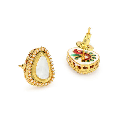 RUBY RAANG STUDIO Nai Fiza Meenakari Detail & Pearl Embellished Kundan Studs