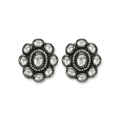 RUBY RAANG STUDIO Nai Fiza Oversized Silver Kundan Studs