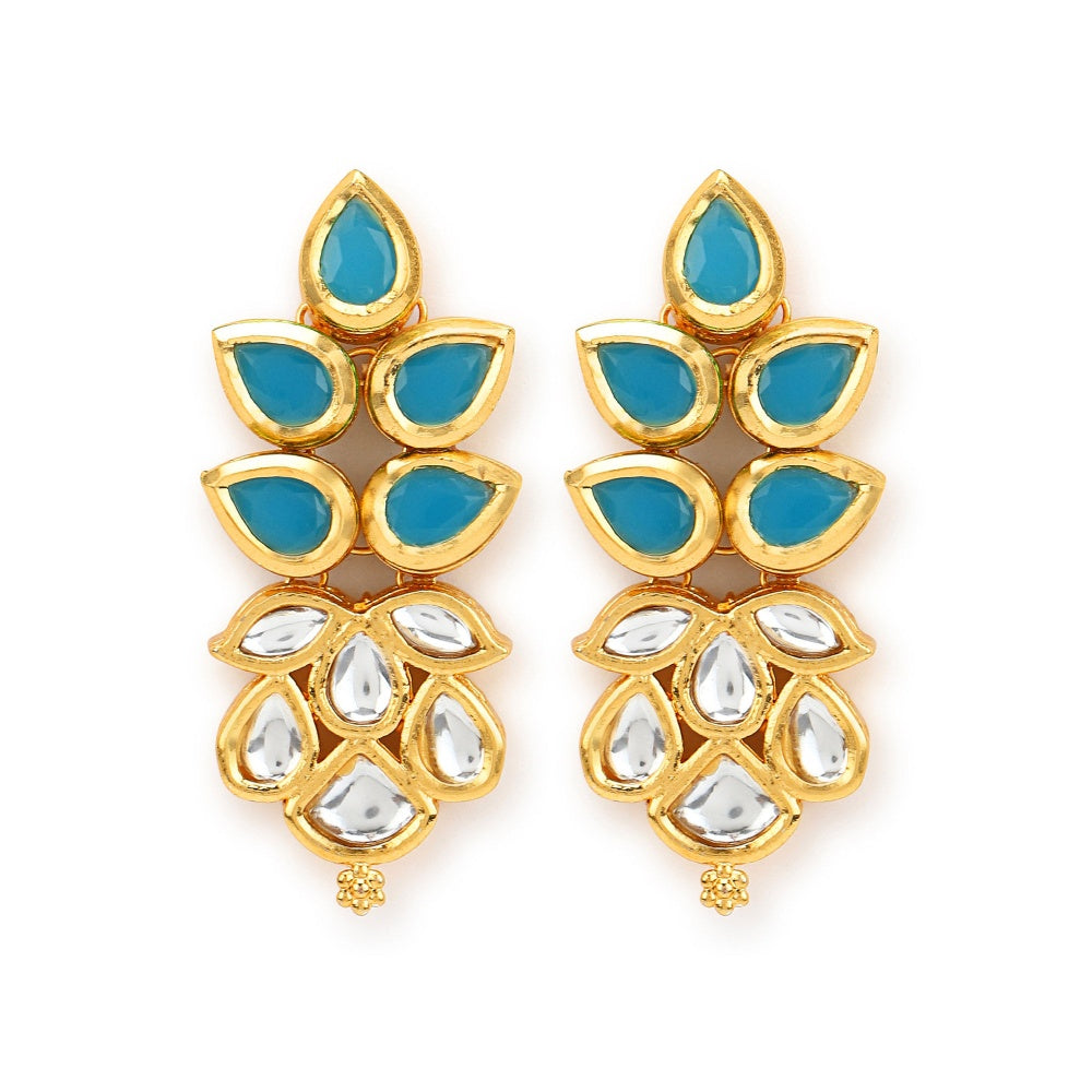RUBY RAANG STUDIO Nai Fiza Tear Drop Blue Kundan and Motif Earrings