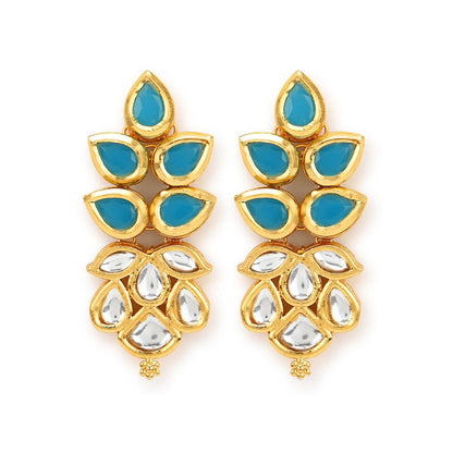 RUBY RAANG STUDIO Nai Fiza Tear Drop Blue Kundan and Motif Earrings