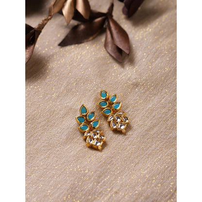 RUBY RAANG STUDIO Nai Fiza Tear Drop Blue Kundan and Motif Earrings