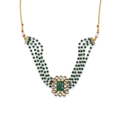 RUBY RAANG STUDIO Nai Fiza Handcrafted Green Stone Carved Choker with Pearls