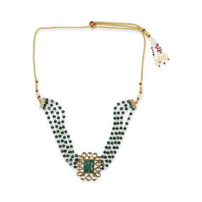 RUBY RAANG STUDIO Nai Fiza Handcrafted Green Stone Carved Choker with Pearls