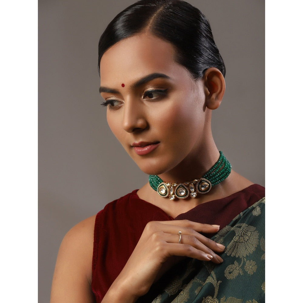 RUBY RAANG STUDIO Nai Fiza Rare Cut Kundan in Green Onyx Choker