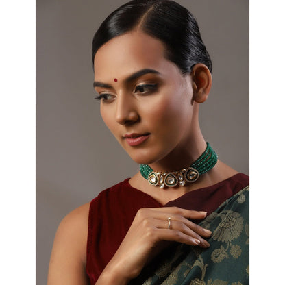 RUBY RAANG STUDIO Nai Fiza Rare Cut Kundan in Green Onyx Choker