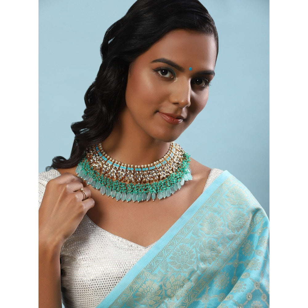RUBY RAANG STUDIO Nai Fiza Heavy Kundan with Stone Work in Blue Neckpiece