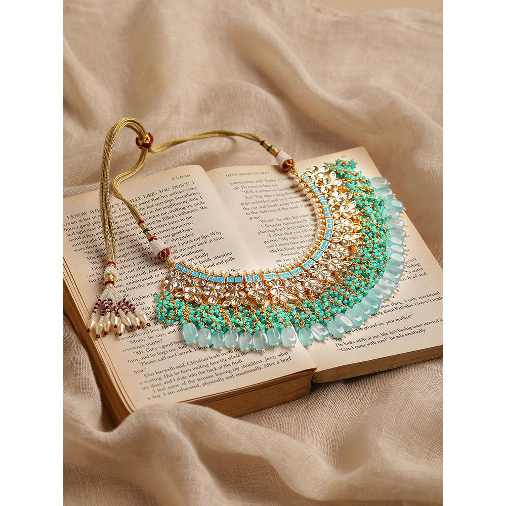 RUBY RAANG STUDIO Nai Fiza Heavy Kundan with Stone Work in Blue Neckpiece