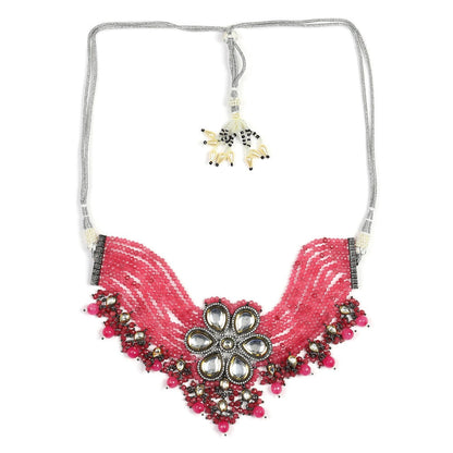 RUBY RAANG STUDIO Nai Fiza Flower Shaped Kundan Neckpiece in Pink Onyx Stones