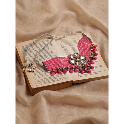 RUBY RAANG STUDIO Nai Fiza Flower Shaped Kundan Neckpiece in Pink Onyx Stones