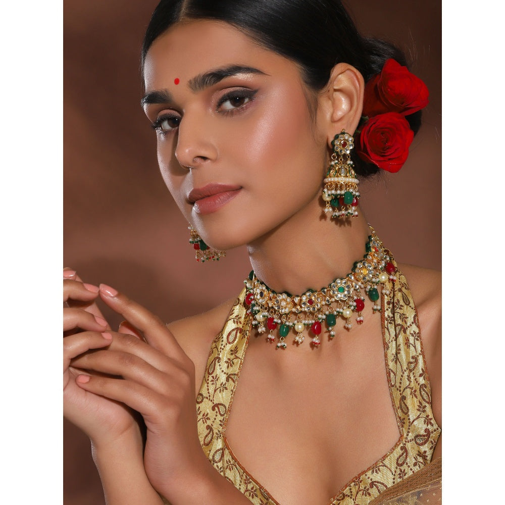 Ruby Raang Studio Kundan Choker With Jhumki Earrings