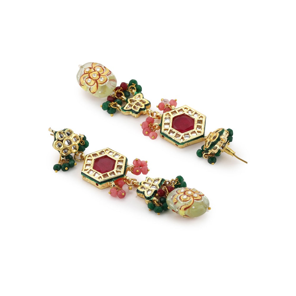Ruby Raang Studio Handcrafted Multi Beaded Kundan Choker With Long Earrings