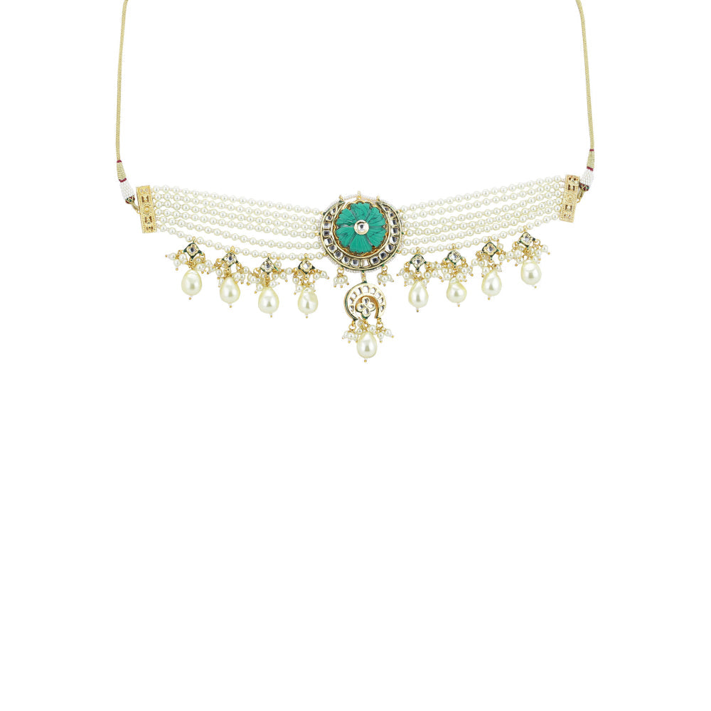 Ruby Raang Studio Turquoise Choker Wiith Pearls Neckpiece