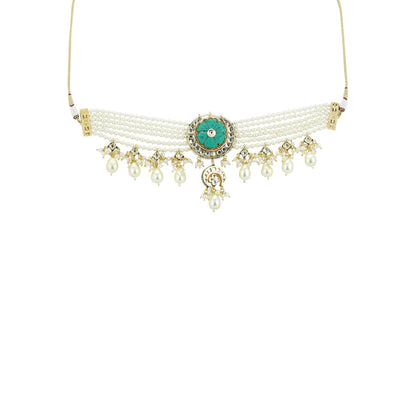 Ruby Raang Studio Turquoise Choker Wiith Pearls Neckpiece
