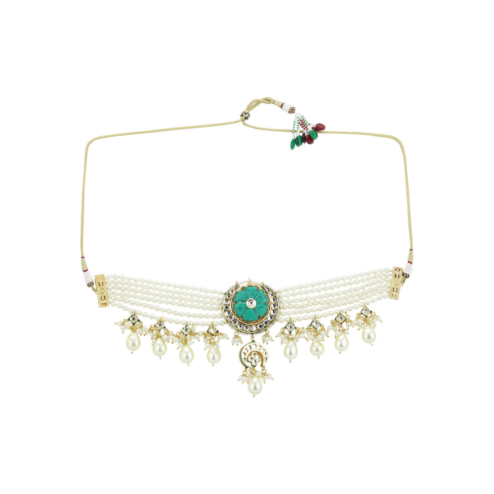Ruby Raang Studio Turquoise Choker Wiith Pearls Neckpiece