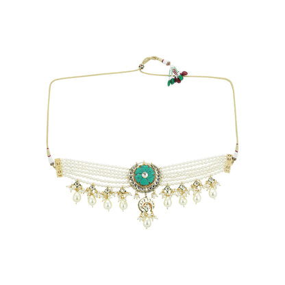 Ruby Raang Studio Turquoise Choker Wiith Pearls Neckpiece