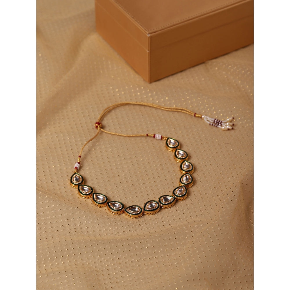 Ruby Raang Studio Tear Drop Meenakari Kundan Green Neckpiece