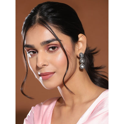 Ruby Raang Studio Silver Kundan Earrings With Pearl Detailing