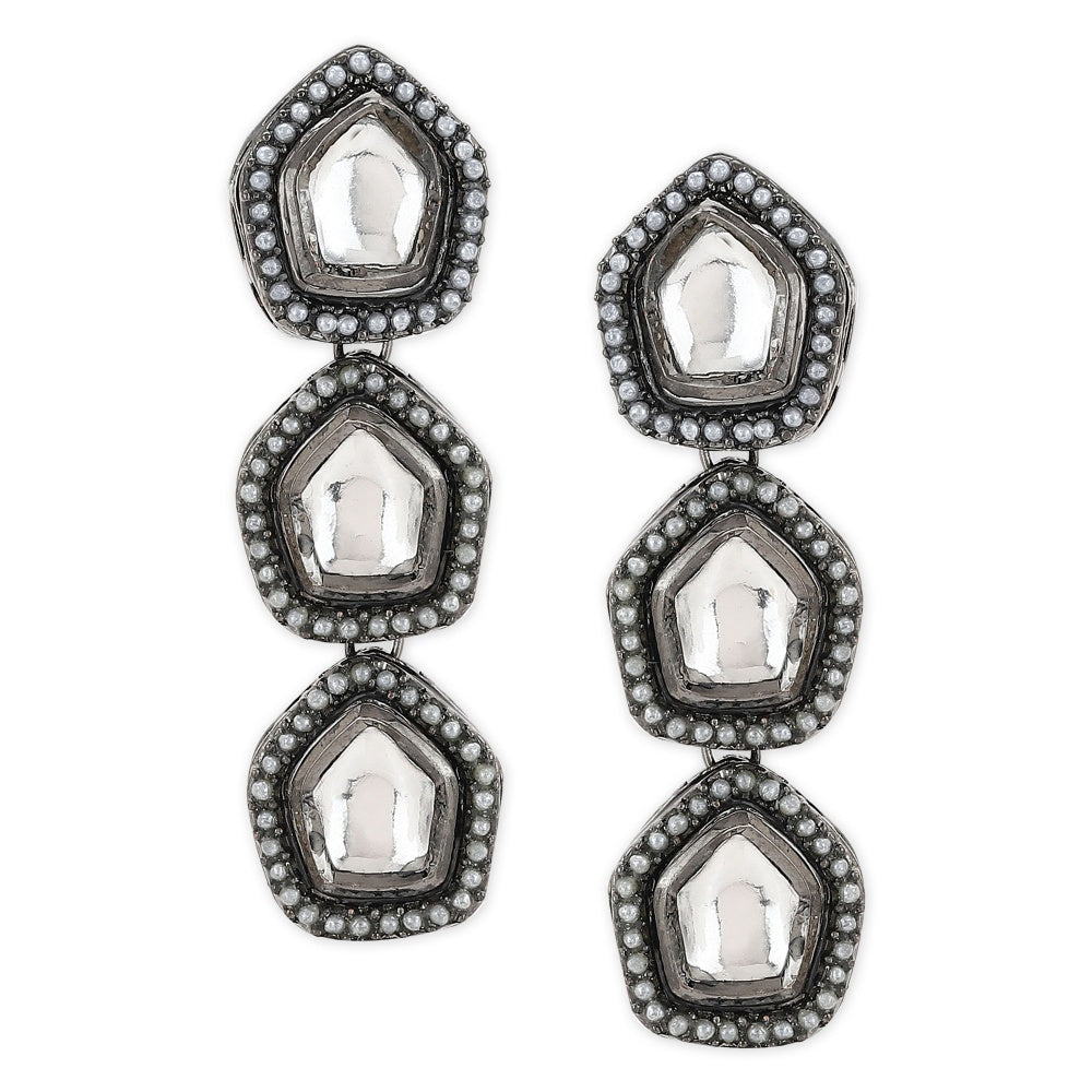 Ruby Raang Studio Silver Kundan Earrings With Pearl Detailing