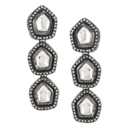 Ruby Raang Studio Silver Kundan Earrings With Pearl Detailing