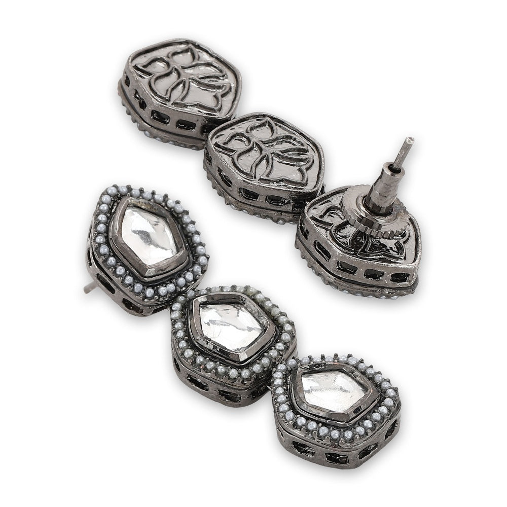 Ruby Raang Studio Silver Kundan Earrings With Pearl Detailing