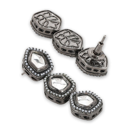 Ruby Raang Studio Silver Kundan Earrings With Pearl Detailing