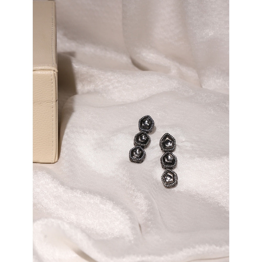 Ruby Raang Studio Silver Kundan Earrings With Pearl Detailing