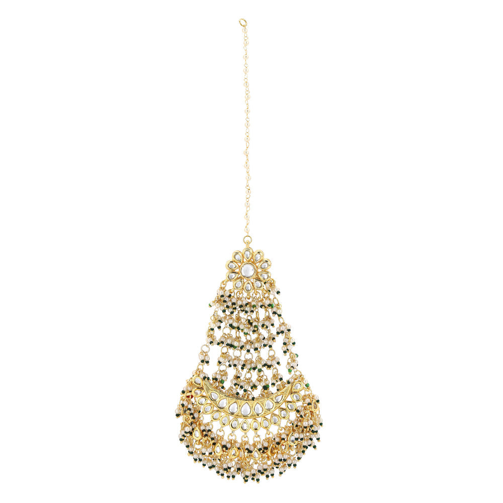 Ruby Raang Studio Chandelier Earrings With Pearl Detailing And Ear Chain