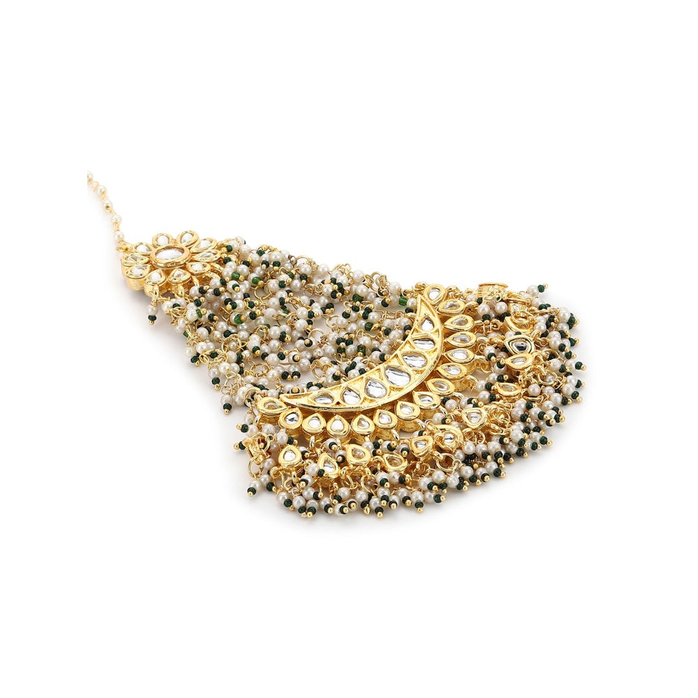 Ruby Raang Studio Chandelier Earrings With Pearl Detailing And Ear Chain