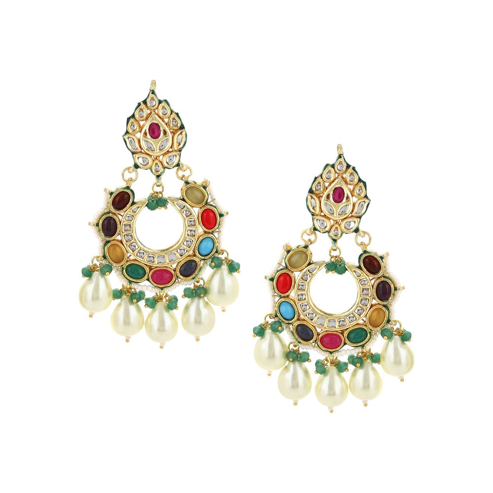 Ruby Raang Studio Navratan Kundan Earrings