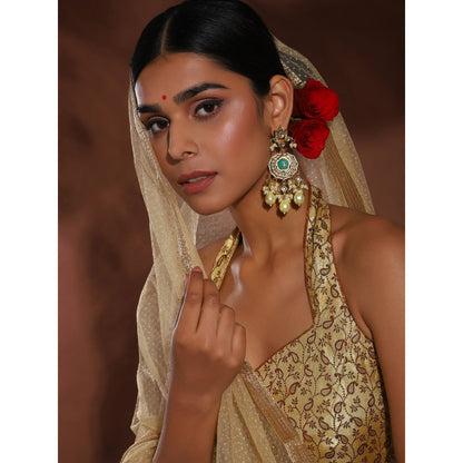 Ruby Raang Studio Turquoise Stone Detailing Chand Kundan Earrings
