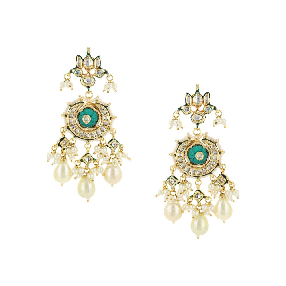 Ruby Raang Studio Turquoise Stone Detailing Chand Kundan Earrings