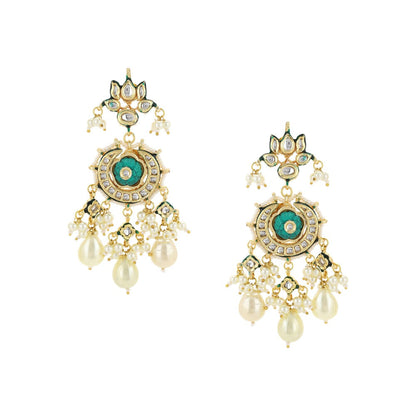 Ruby Raang Studio Turquoise Stone Detailing Chand Kundan Earrings