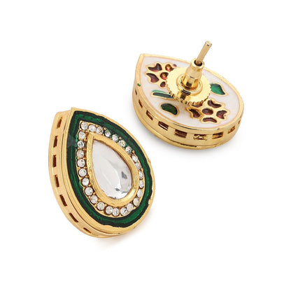 Ruby Raang Studio Green Meenakari And Diamond Detail Kundan Studs